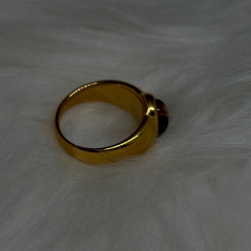 18k Gold P Genuine Tiger’s Eye Men’s Ring - Picture 4 of 5
